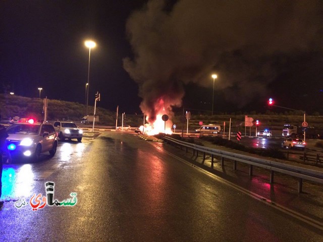 حادث طرق على شارع 65 منطقة جولاني وإشتعال النيران بإحدى السيارات